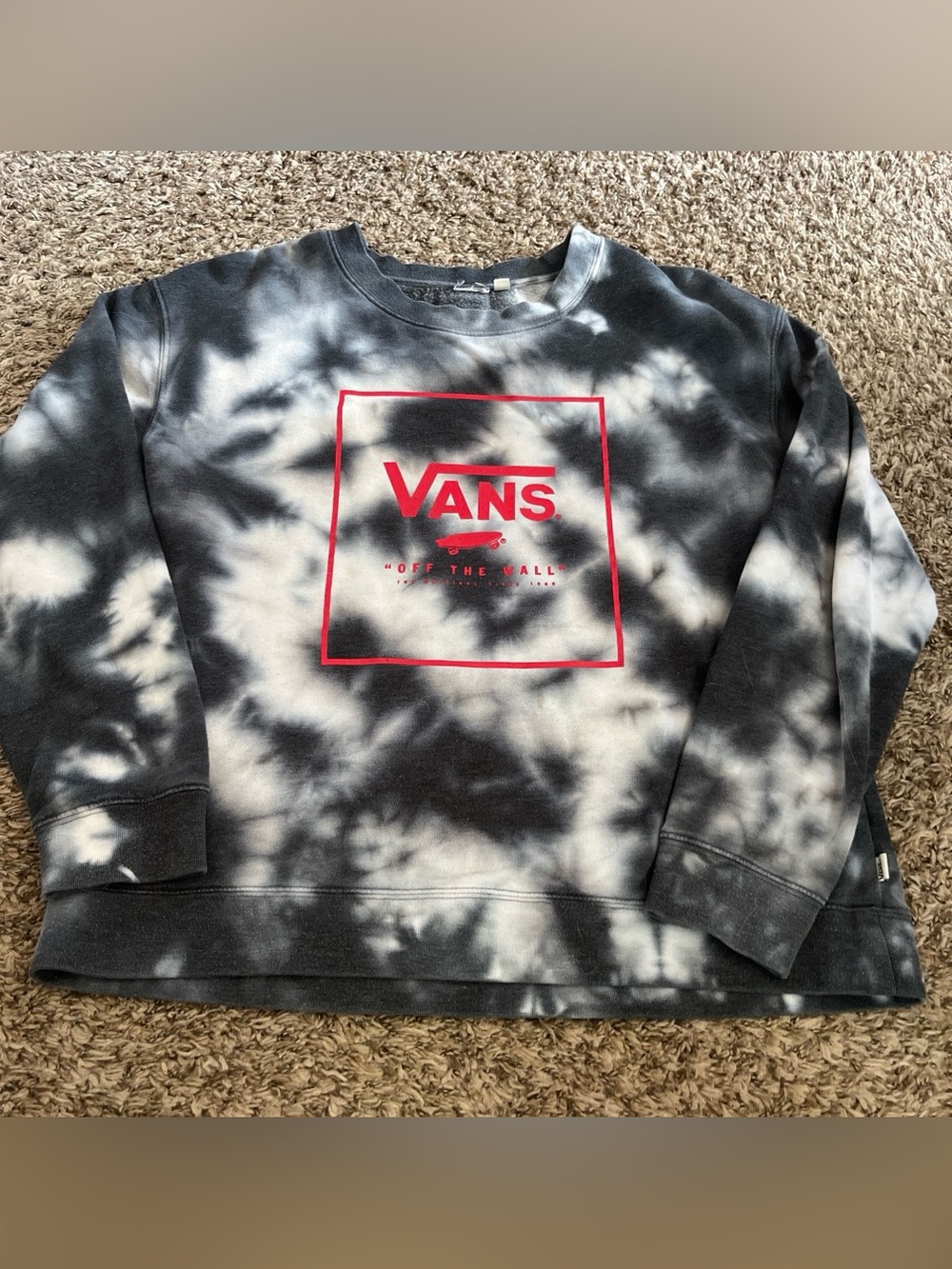 Men’s Vans  Black & White Tie-Dye Sweatshirt with Red Logo